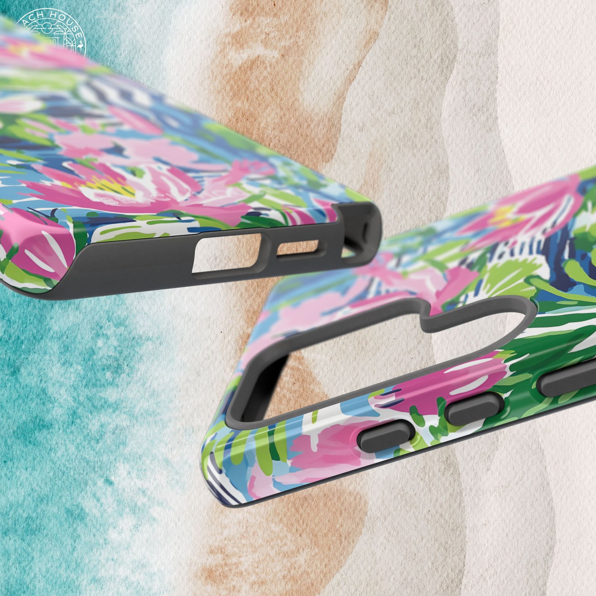 Top and bottom views of the Everglades Tough Case for Galaxy with floral patterns on a textured surface.