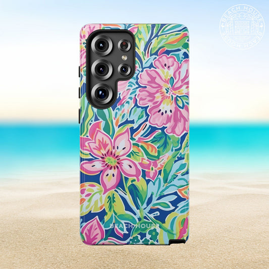 Fernandina Tough Case for Galaxy with colorful floral design on a beach background