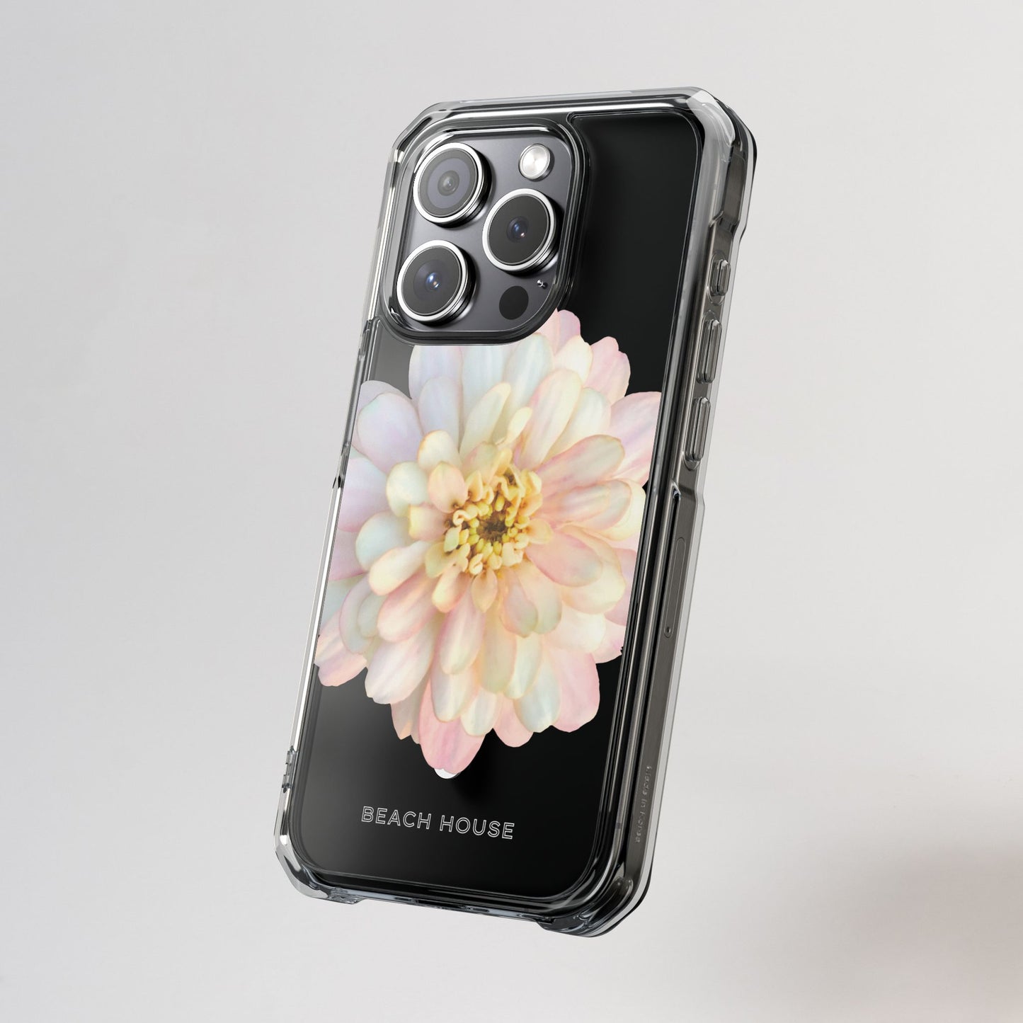 Phone case with a floral design on a gray background