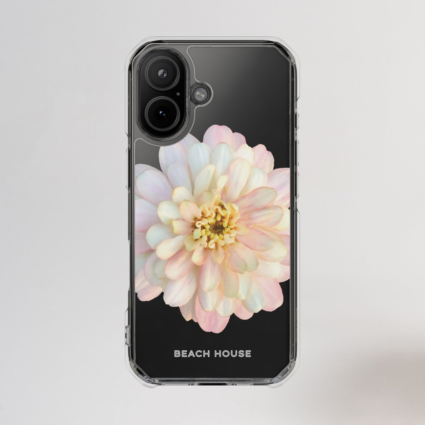 Phone case with a pastel flower design on a clear background