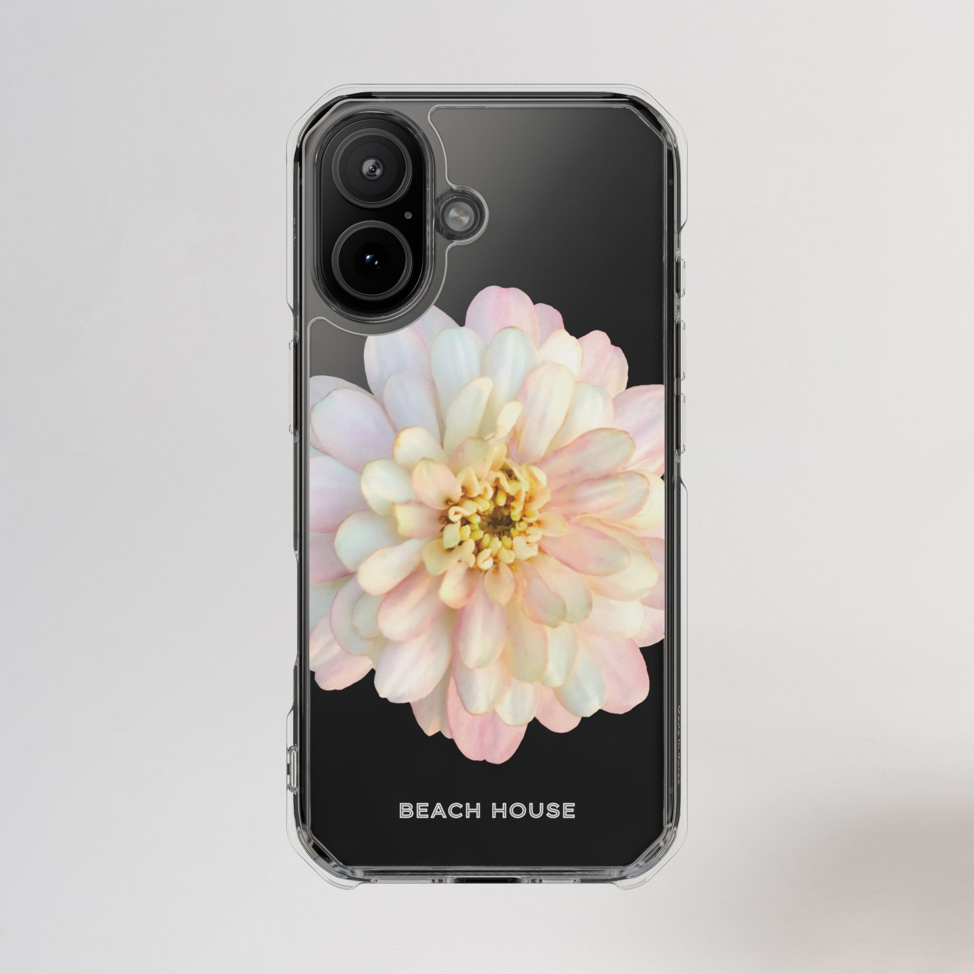 Phone case with a pastel flower design on a clear background