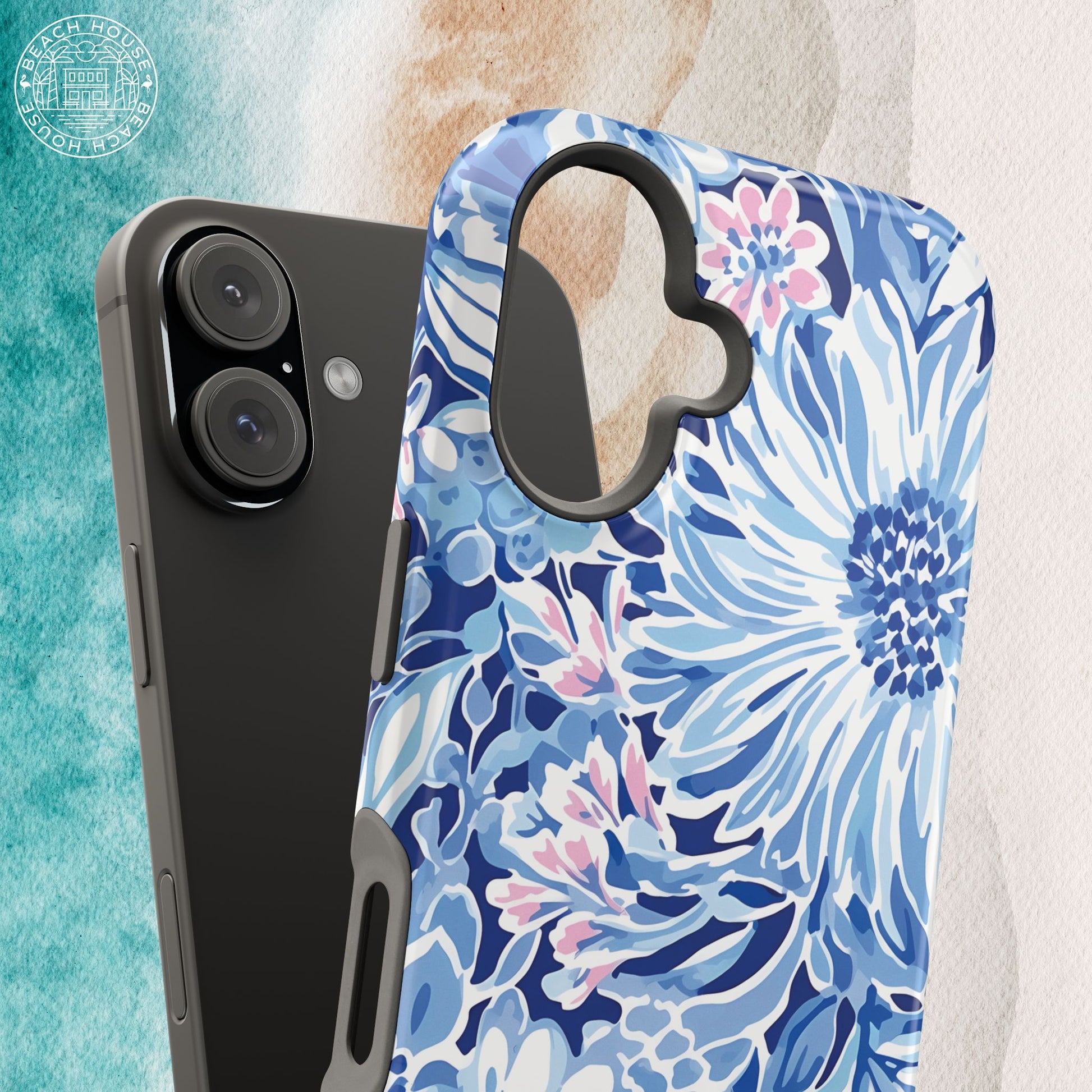 Huntington MagSafe Tough floral phone case on a light background