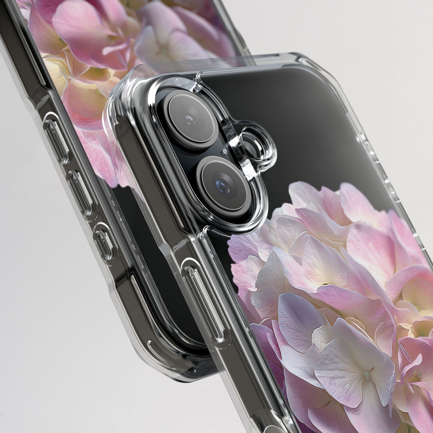 Phone case with floral design on a clear background