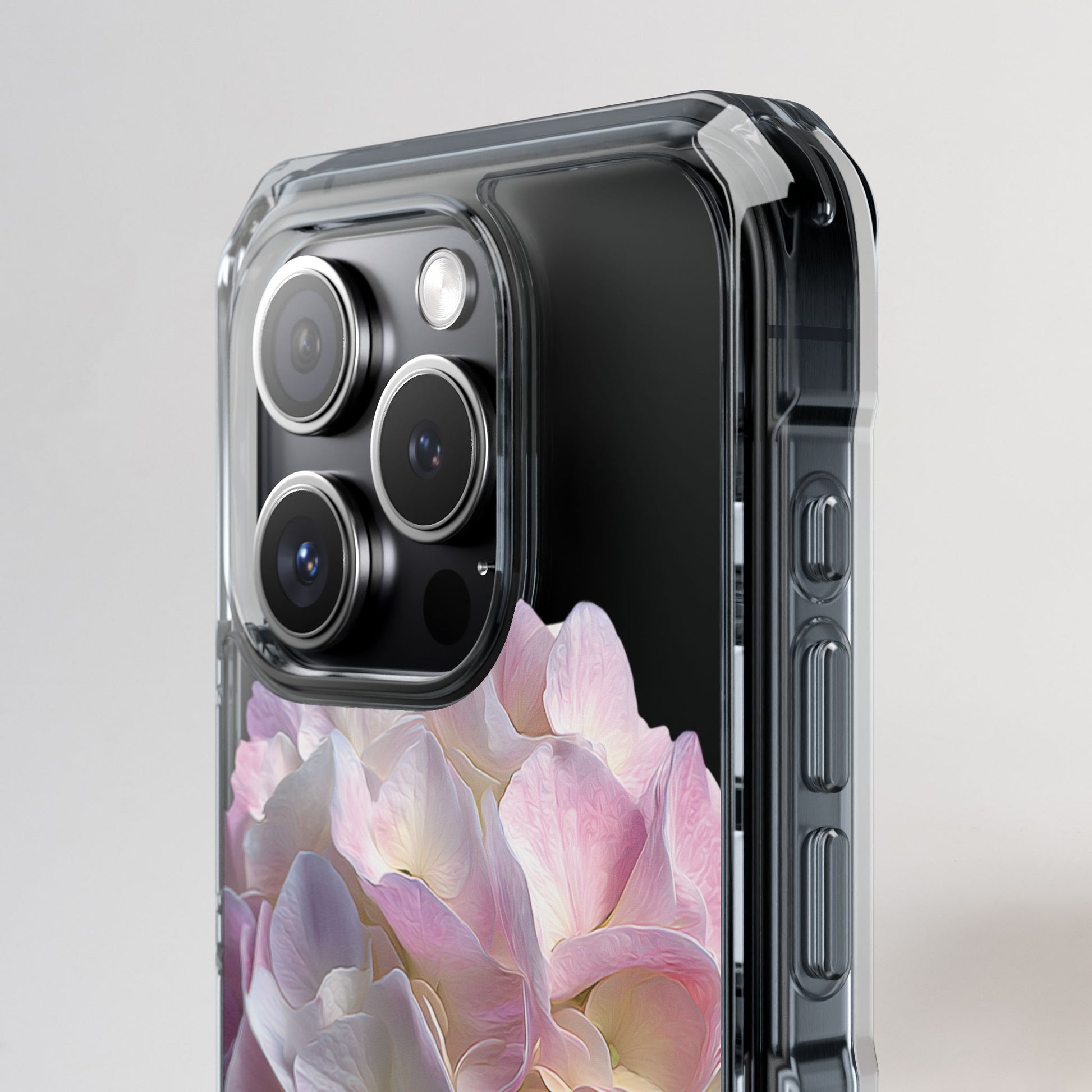 Phone case with floral design on a gray background
