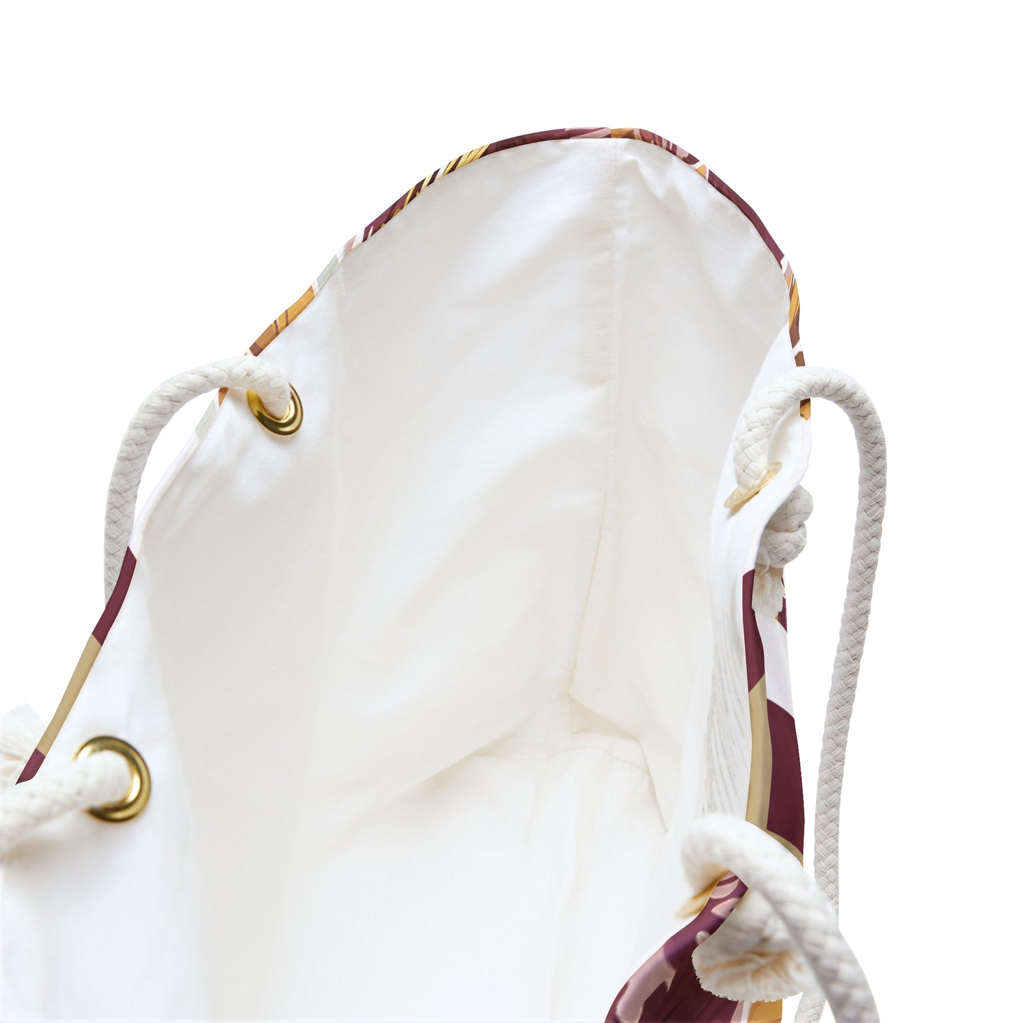Interior view of Tallahassee Weekender Tote Bag with white rope handles on a white background