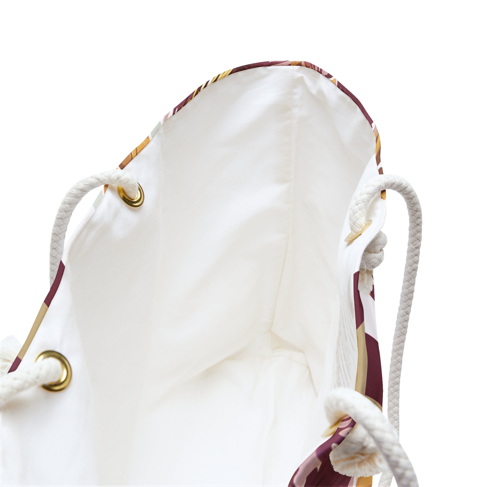 Interior view of Tallahassee Weekender Tote Bag with white rope handles on a white background