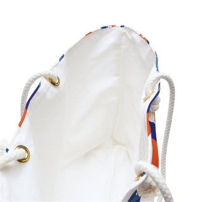 interior view of Gainesville Weekender Tote Bag with white rope handles on a white background