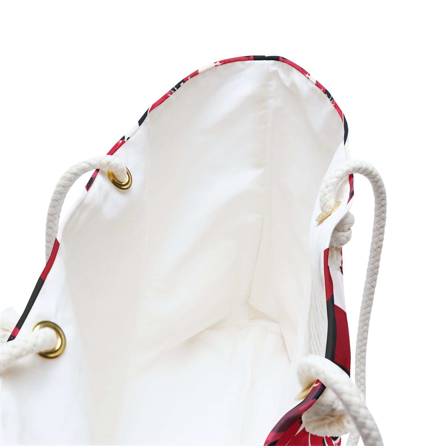 Interior view of the Athens Weekender Tote Bag, with white rope handles, on a white background