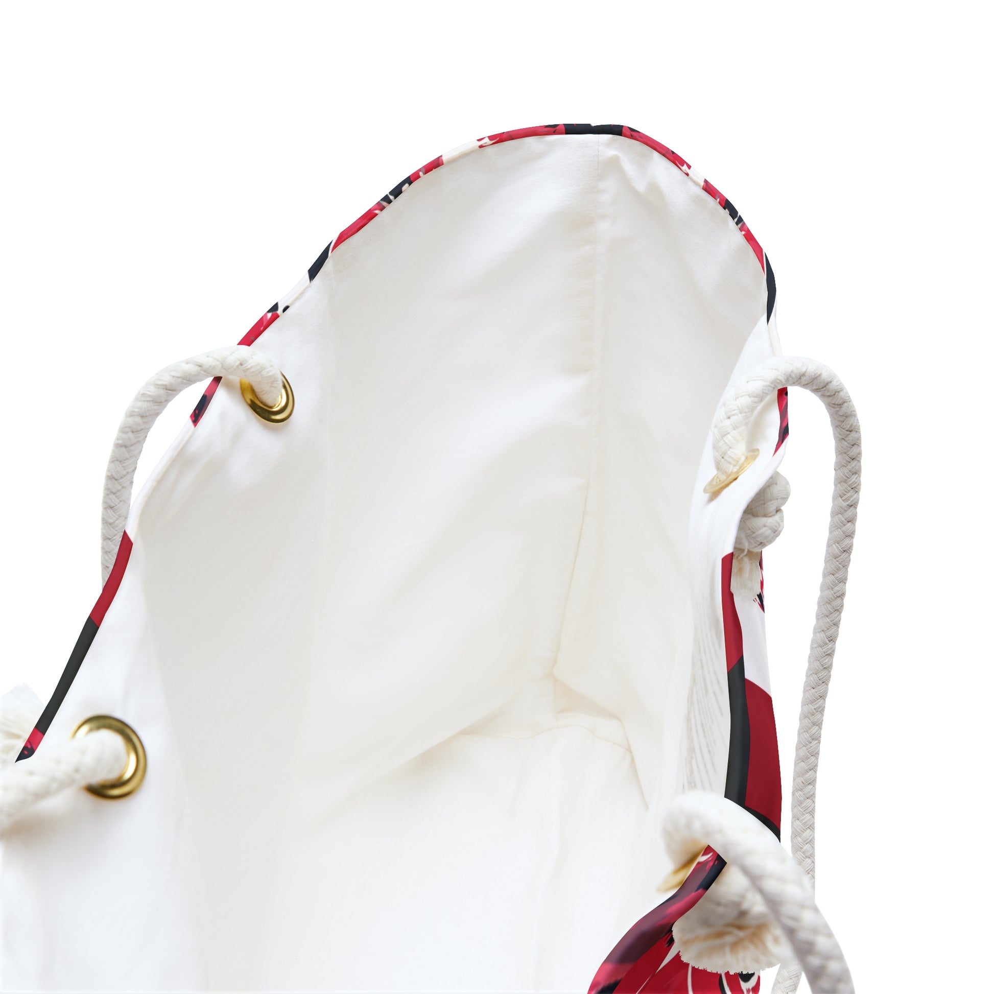Interior view of the Athens Weekender Tote Bag, with white rope handles, on a white background