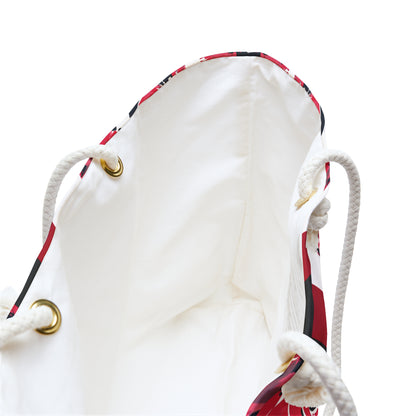 Interior view of the Athens Weekender Tote Bag, with white rope handles, on a white background