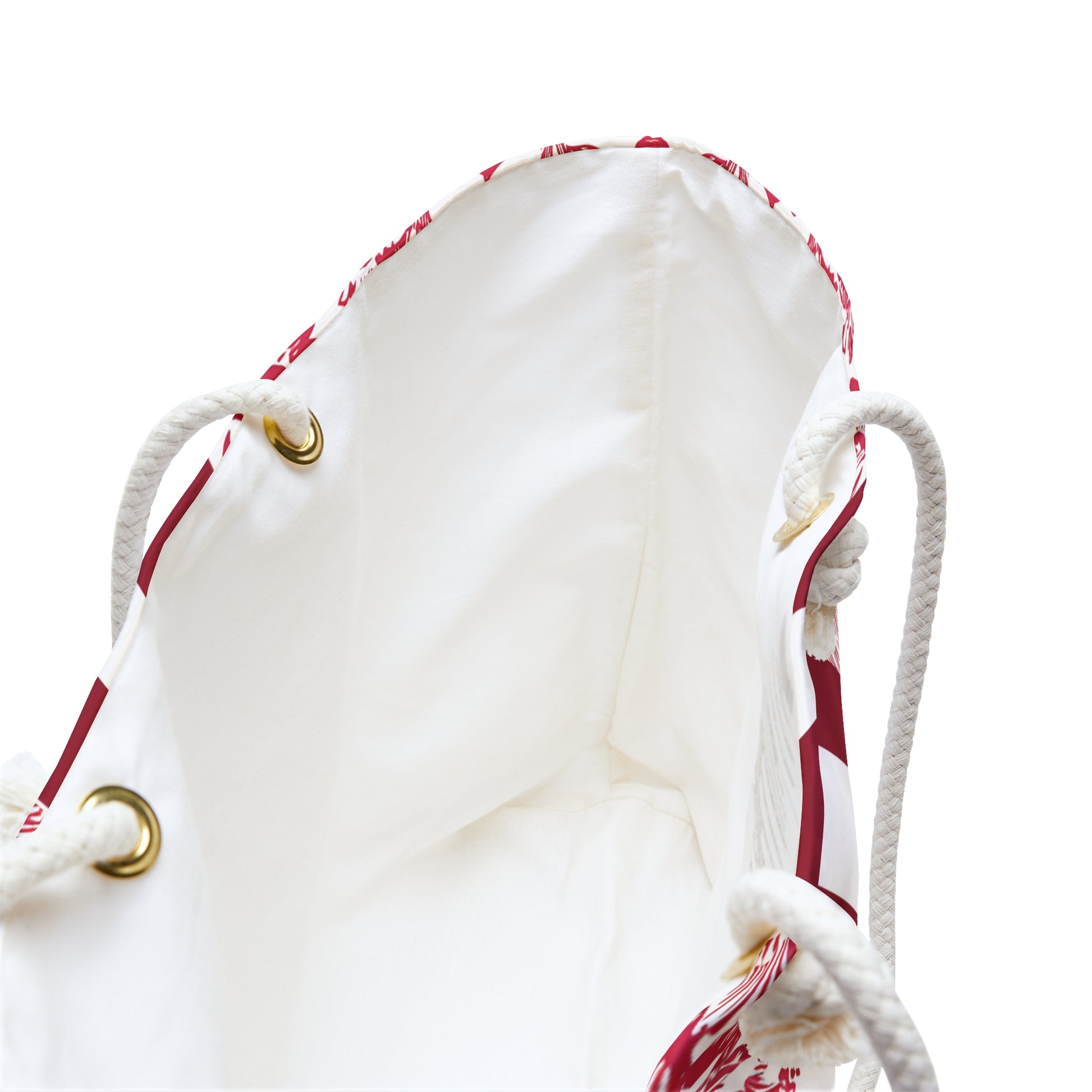 Interior view of the Tuscaloosa Weekender Tote Bag, showing an open compartment and rope handles, on a white background