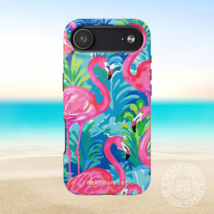 Key Largo Tough Case for iPhone 17 Air with flamingo design on a beach background
