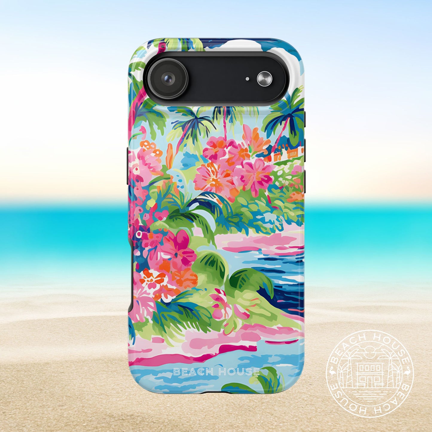 Laguna Tough Case for iPhone 17 Air with tropical design on a beach background
