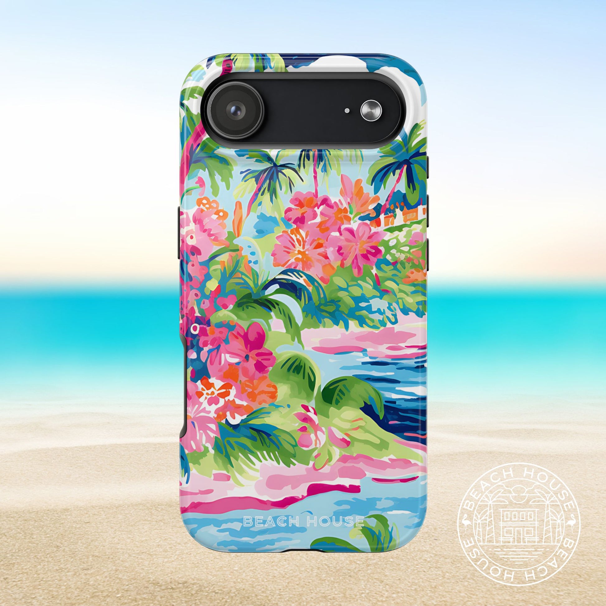 Laguna Tough Case for iPhone 17 Air with tropical design on a beach background