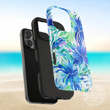 Polycarbonate shell and shock absorbing layers of the Longboat Tough Case for iPhone next to a phone
