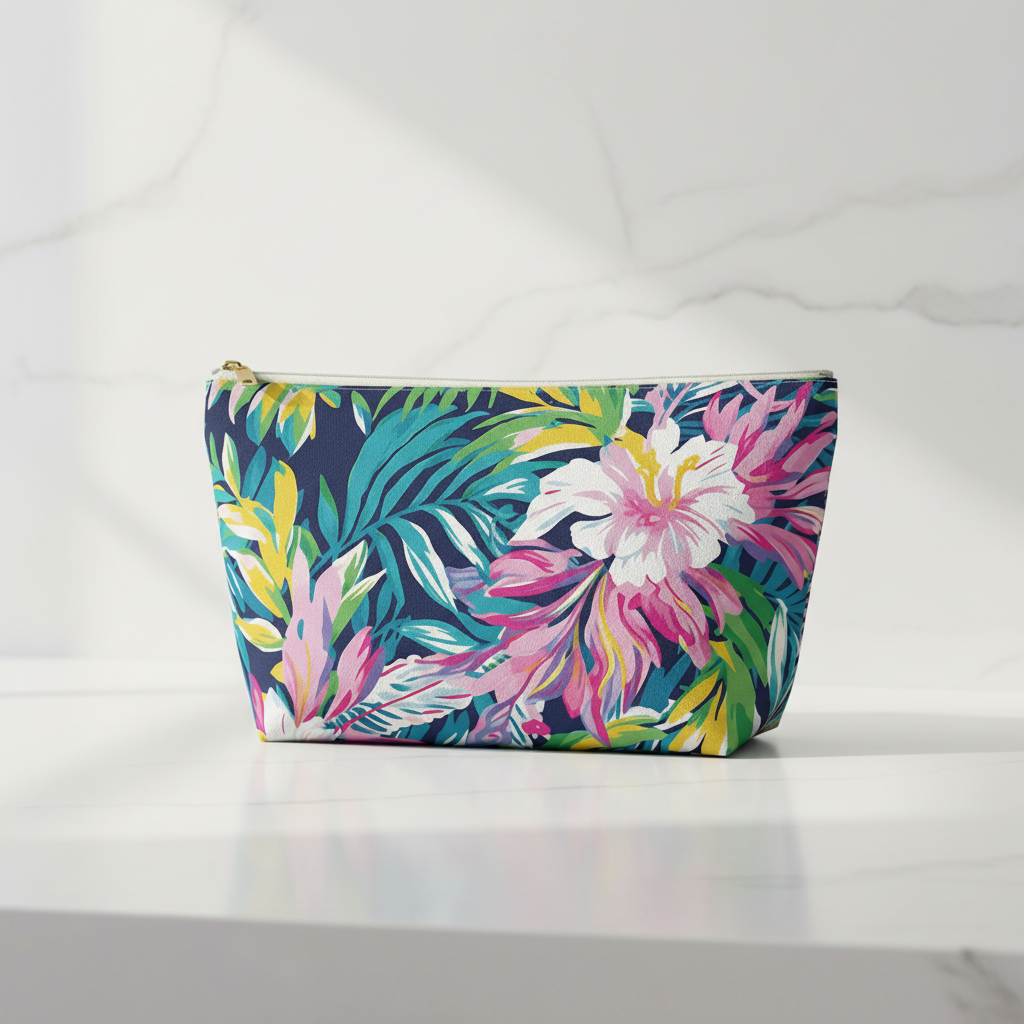 Floral patterned pouch on a white background