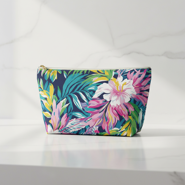 Floral patterned pouch on a white background