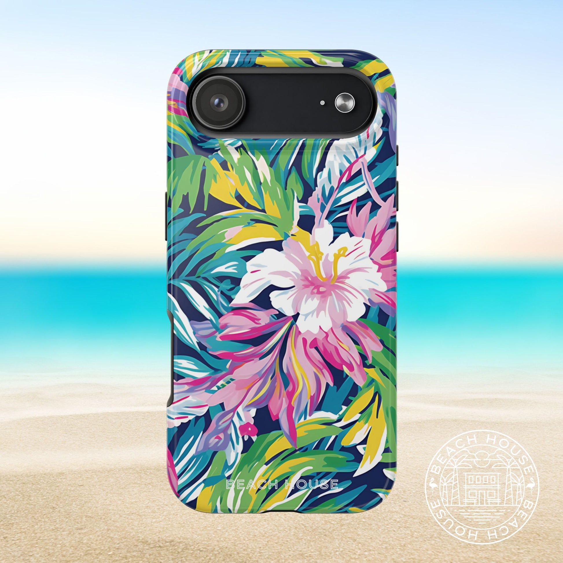 Playa Hermosa Tough Case for iPhone 17 Air with coastal floral design on a beach background