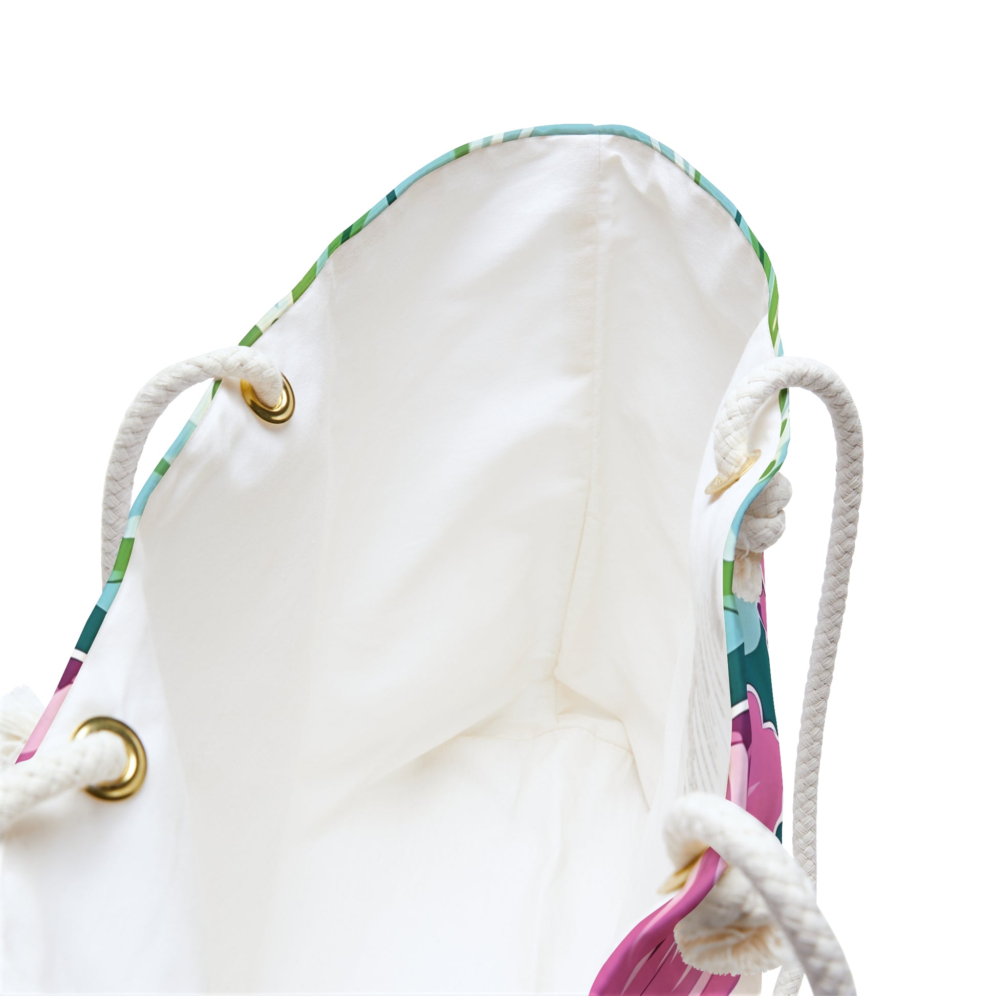 Interior view of the Seaside Weekender Tote Bag with floral pattern on a white background