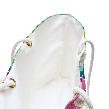 Interior view of the Seaside Weekender Tote Bag with floral pattern on a white background