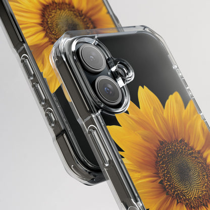 Phone case with sunflower design on a clear background