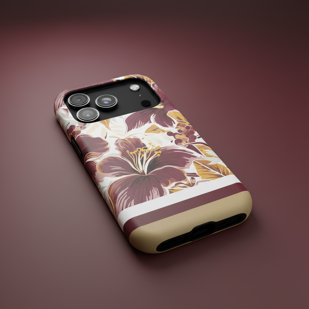 Tallahassee MagSafe Tough Case for iPhone with floral design on a garnet background