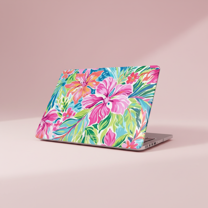 Waikiki MacBook Case with a colorful floral design on a pink background