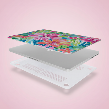 Top and bottom layers of the Waikiki MacBook Case on a pink background