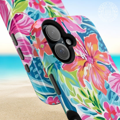 Close up views of the Waikiki MagSafe Tough Case for iPhone with a beach background