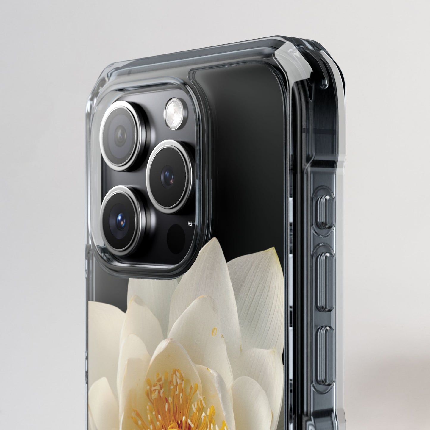 Phone case with floral design on a gray background