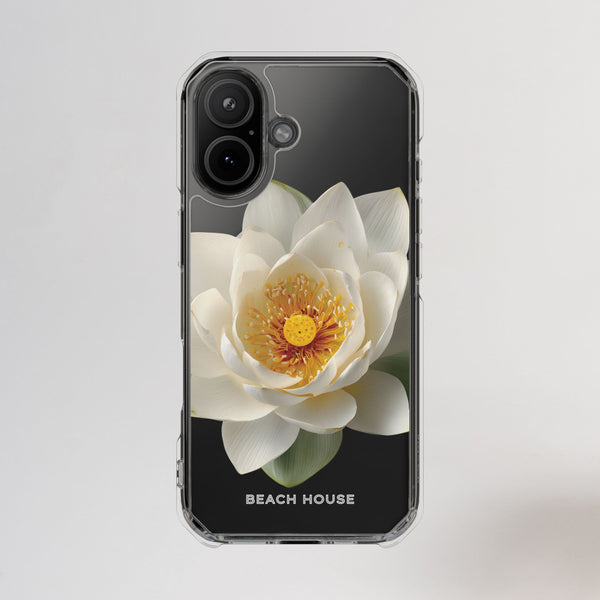 Phone case with a white flower design on a gray background