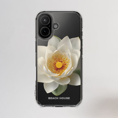 Phone case with a white flower design on a gray background